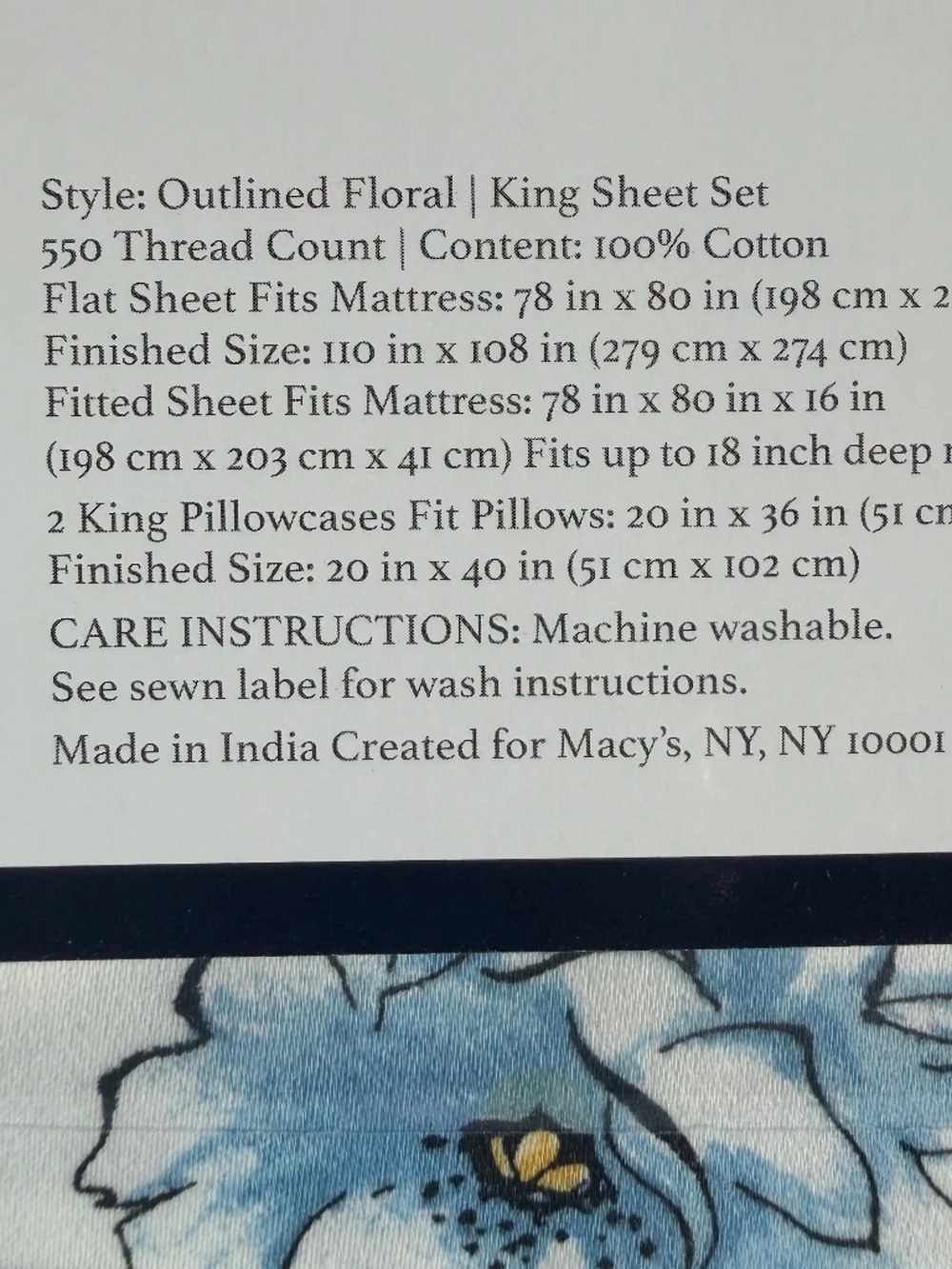 new Outlined Floral Cornflower Charter Club Solid 550 TC Cotton KING Sheet Set